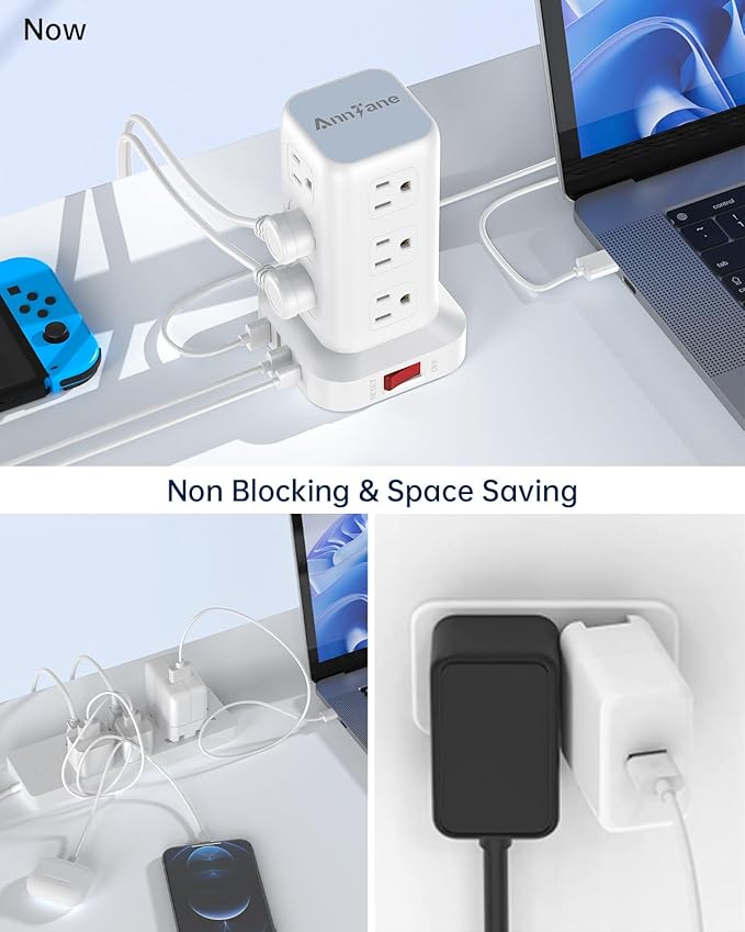 AnnTane Surge Protector Power Strip 10 FT Cord, Power Strip Tower