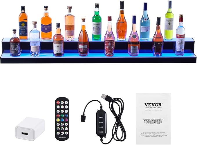 VEVOR LED Lighted Liquor Bottle Display, 2 Tiers 60 Inch Commercial Illuminated