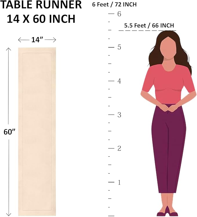 Solino Home Ivory Table Runner 60 Inches - Cotton Linen Hemstitch Coffee Table Runner 14 x 60 Inch Ideal for Dresser Tables - Fall, Autumn, Halloween, Thanksgiving, Christmas, Holiday