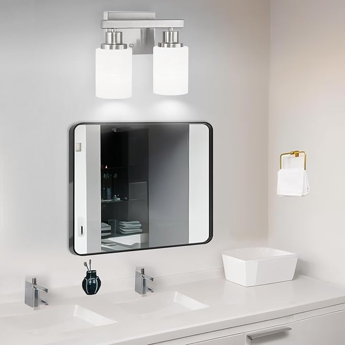 DIKAIDA Bathroom Light Fixtures Over Mirror, 2-Light Modern Nickel Vanity Lights
