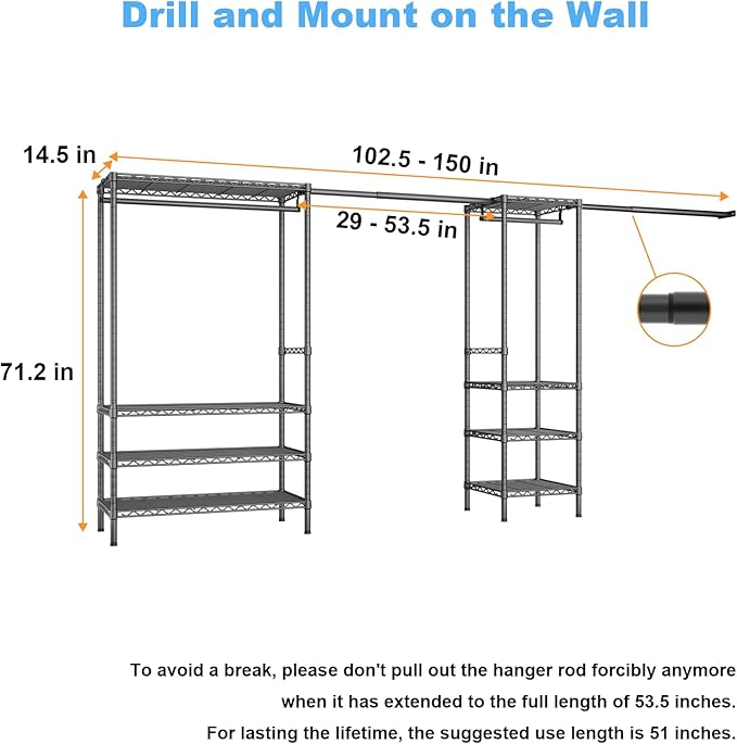 Ulif E11 Heavy-Duty Garment Rack, Metal Freestanding Clothes Rack and Closet