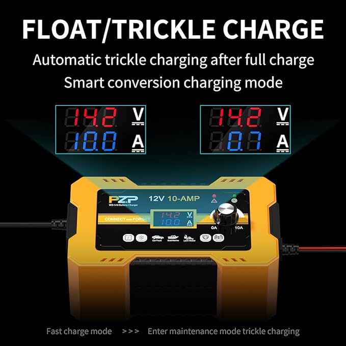 12V Automatic Car Battery Charger, 0-10A Arbitrarily Adjustable Smart Trickle