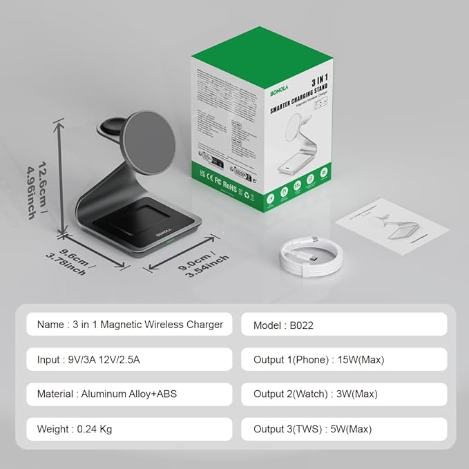 Bonola Wireless Charger for Samsung: Magnetic 3 in 1 Wireless Charging Station