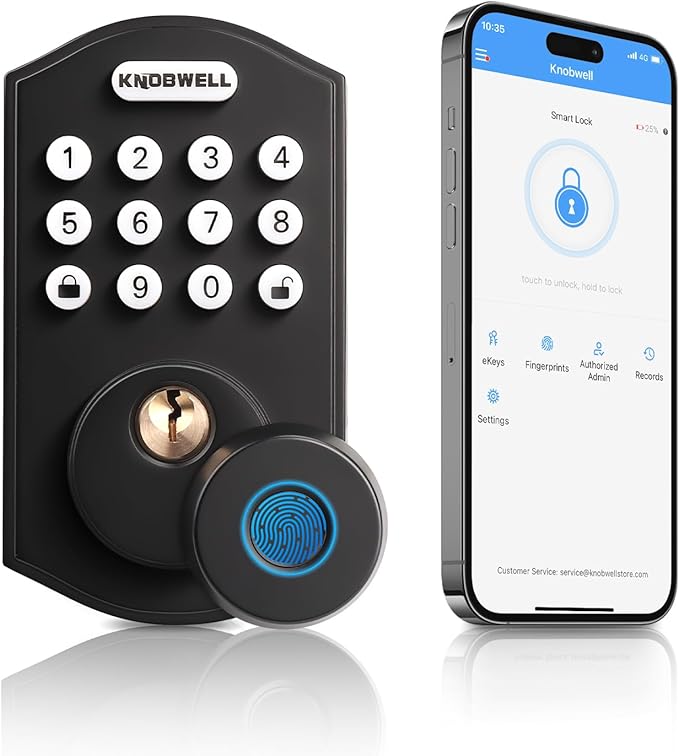 KNOBWELL Fingerprint Door Lock, Smart Keypad Deadbolt, Keyless Entry Lock