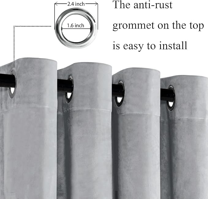 JIUZHEN Soft Silver Grey Velvet Curtains 84 inch Long, Room Darkening Smooth