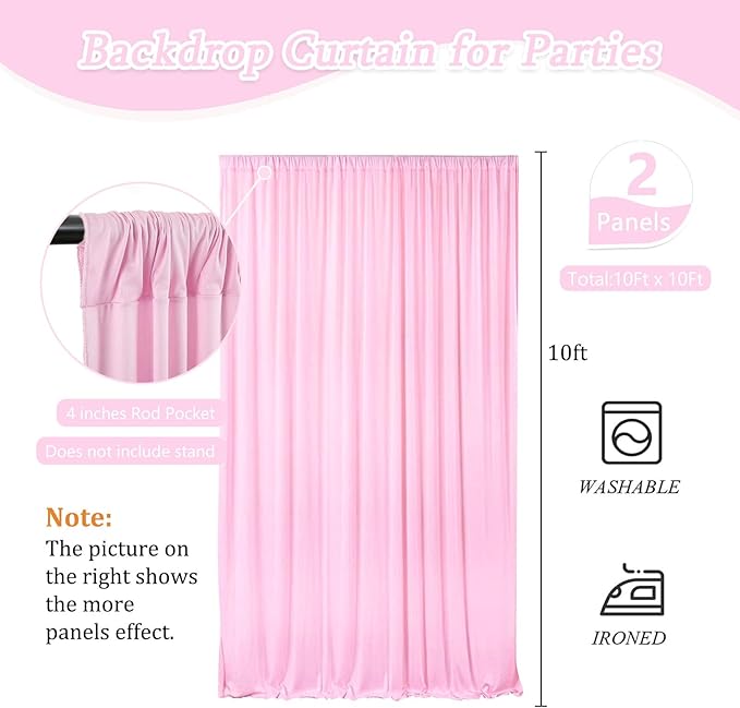 10 x 10 Feet Light Pink Backdrop Curtain for Partie, Background Curtains for Photoshoot, Birthday, Wedding, Halloween, Thanksgiving, Christmas Day, New Year Party Decorations 5Ft x 10Ft, 2 Panels