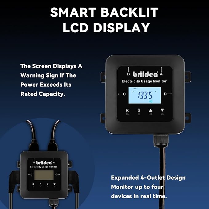 briidea Electricity Usage Monitor, 4-Outlet Power Consumption Watt Voltage Amp