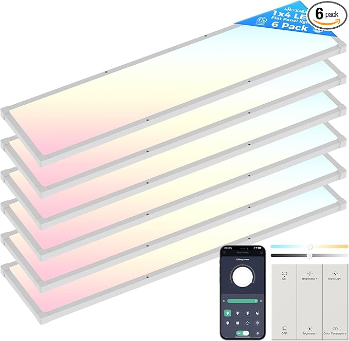 AIKVSXER 6 Pack 1x4 FT LED Flat Panel Light Surface Mount,