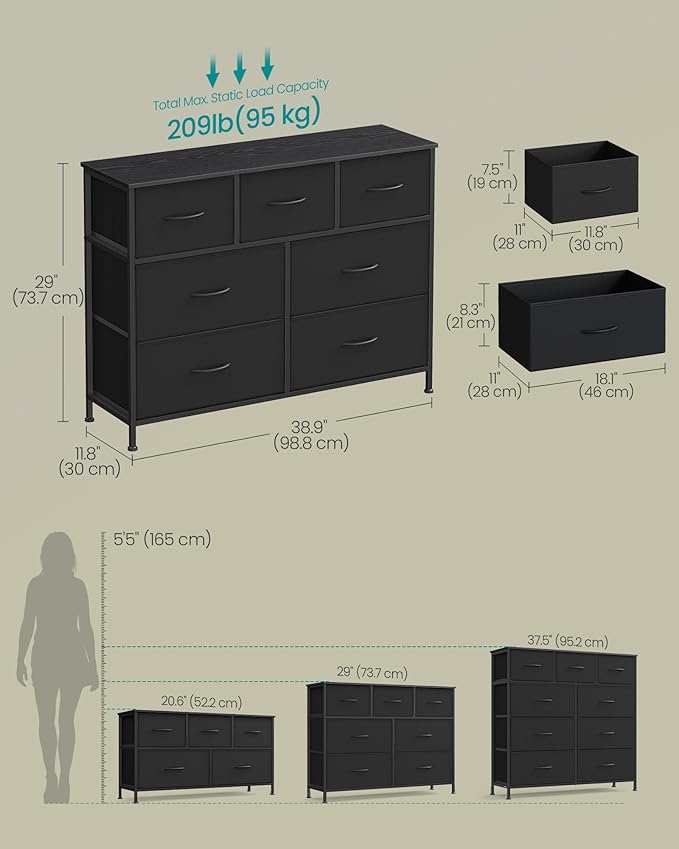 SONGMICS Dresser for Bedroom, Chest of Drawers, TV Stand, 7 Non-Woven Fabric