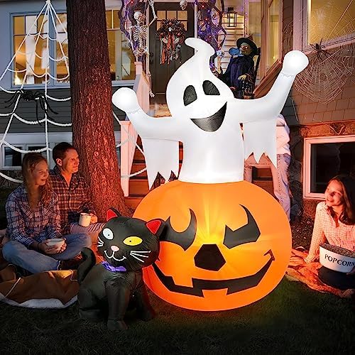 HOPOCO 5 FT Halloween Inflatables Outdoor Ghost Pumpkin Black Cat Decor