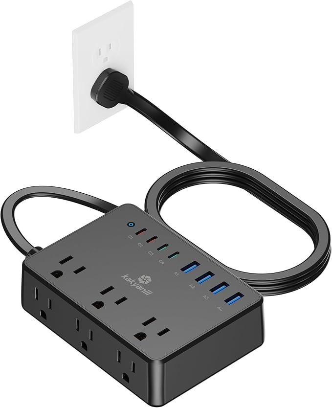 Kakyanill 100W Power Strip, 6 AC Outlets 8 USB Ports