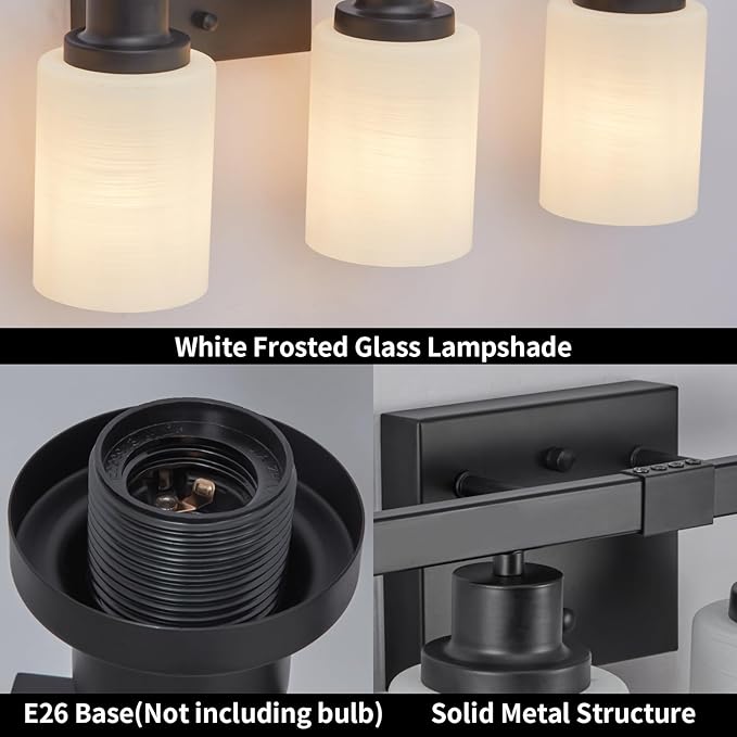 DIKAIDA Bathroom Light Fixtures, 4-Light Matte Black Bathroom Vanity Lights