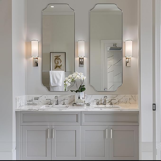 ANDY STAR 18" x 48" Full Length Wall Mirror, Large Brushed Nickel Bathroom