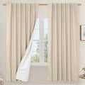 LAMIT 100% Blackout Natural Linen Curtains, 72 Inches Linen Textured Thermal