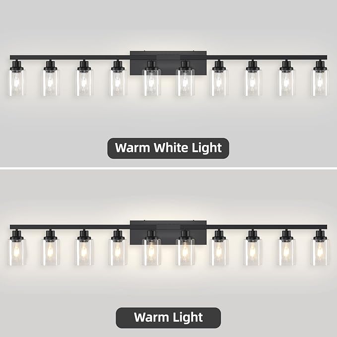 DIKAIDA 10 Light Bathroom Vanity Lights Over Mirror, 65.4inch Black Vanity