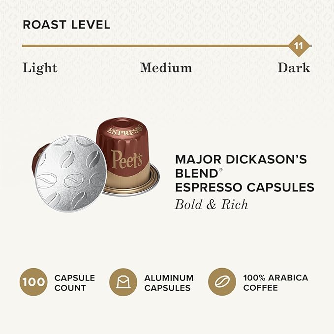Peet's Coffee, Dark Roast Espresso Capsules, Compatible (100CT)