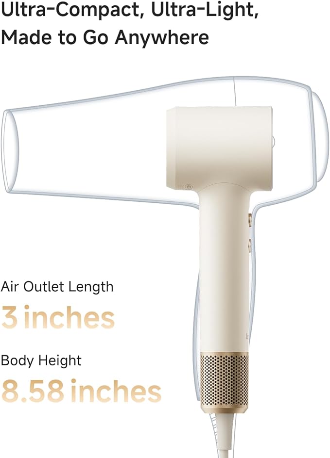 Laifen MINI Hair Dryer, Lightweight and Compact High Speed 200M Ionic Blow Dryer