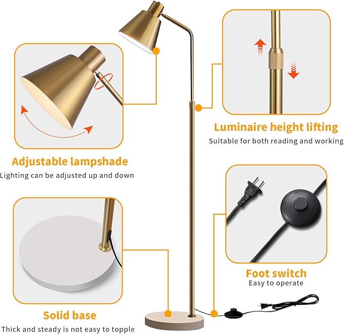 Gold Brass Industrial Floor Lamps