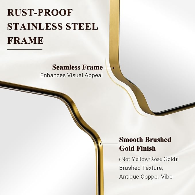 ANDY STAR 30"x55" Large Bathroom Mirror, Brushed Brass Full Length Wall Mirror