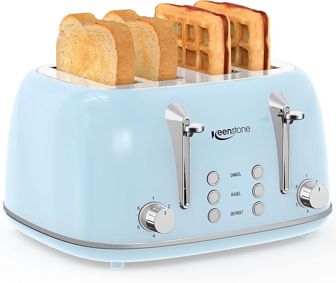 Keenstone Toaster 4 Slice, Retro Stainless Steel Wide Slot Toaster