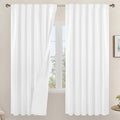 LAMIT White 100% Blackout Linen Curtains, 72 Inches Linen Textured Living Room