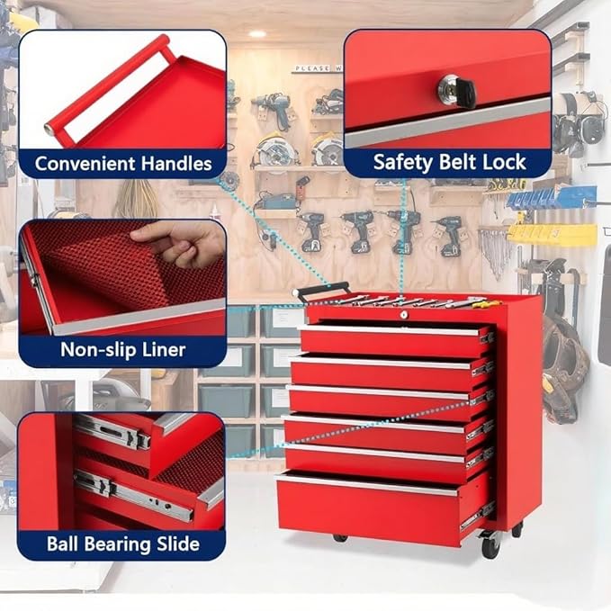 IDEALHOUSE Rolling Tool Chest, 6 Drawers Tool Storage Cabinet, Toolbox
