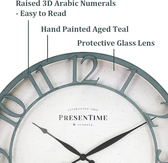 Presentime & Co 21" Farmhouse Series Wall Clock, Vintage Style, Retro Clock