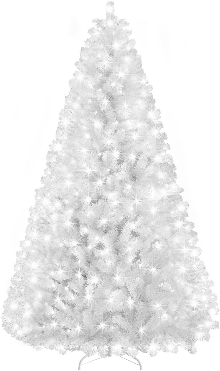 Prelit White Christmas Tree 6ft - White Halloween Tree with 300 LED Lights, 7...