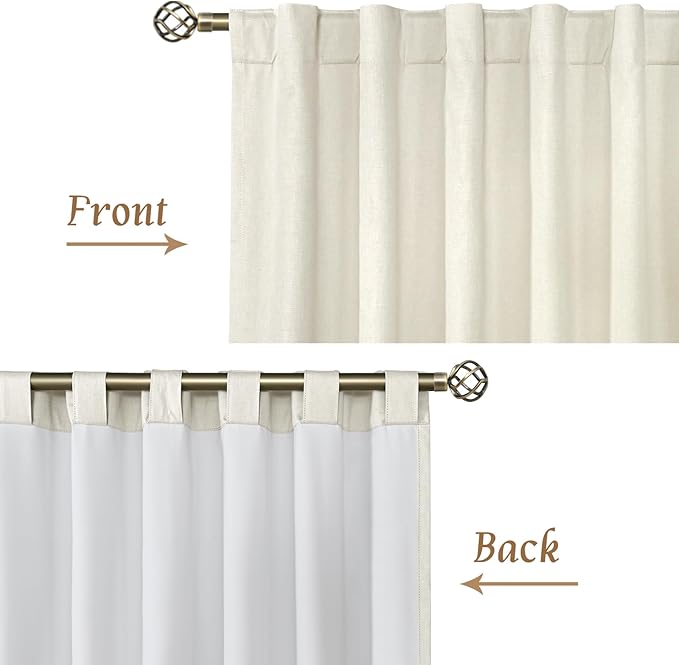 LAMIT 100% Blackout Curtains for Living Room, 95 Inch Linen Textured Thermal