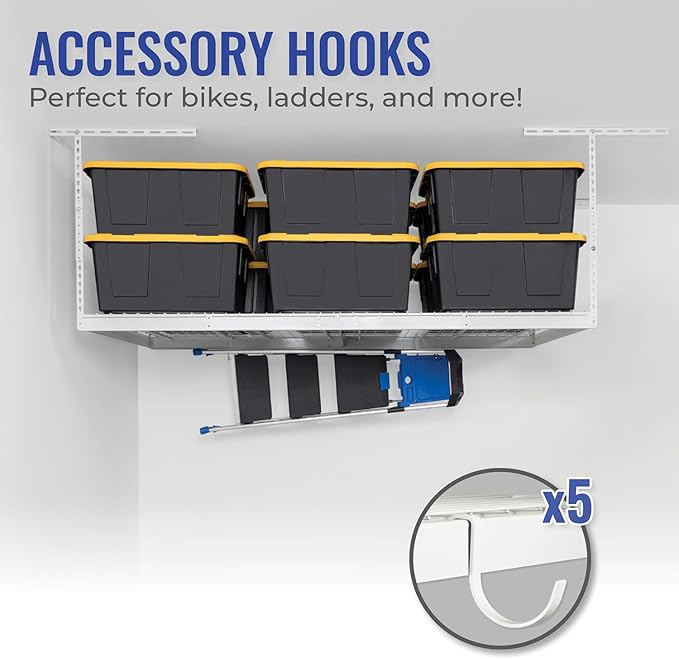 SafeRacks 4 ft x 8 ft Overhead Storage Rack Adjustable 24 in - 45in Height (5-pc)