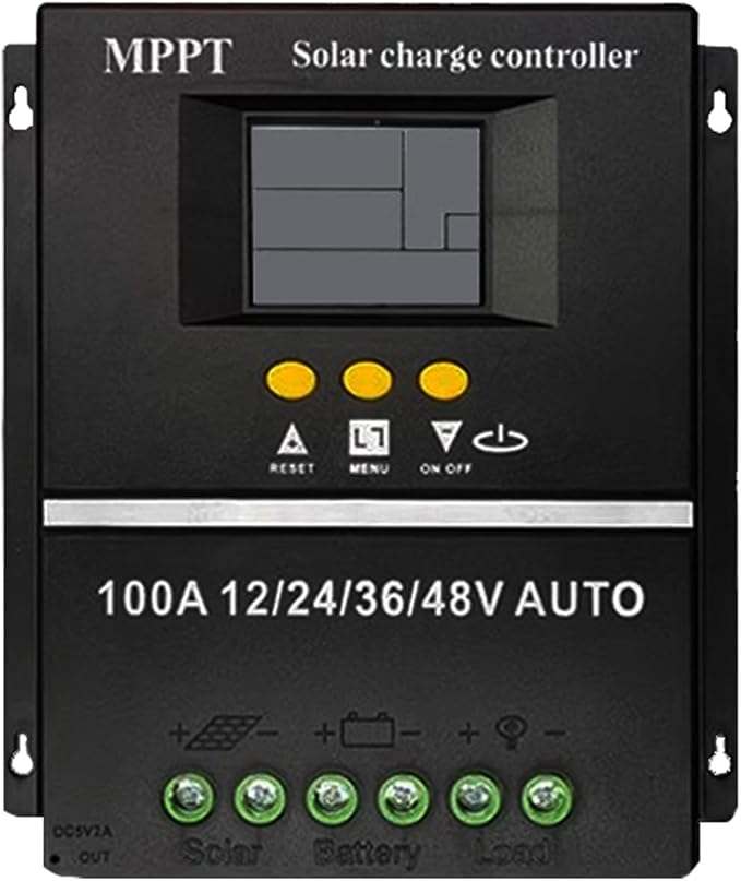 Saooer 100A MPPT Solar Charge Controller, 12/24/36/48V, LCD Display, Dual USB