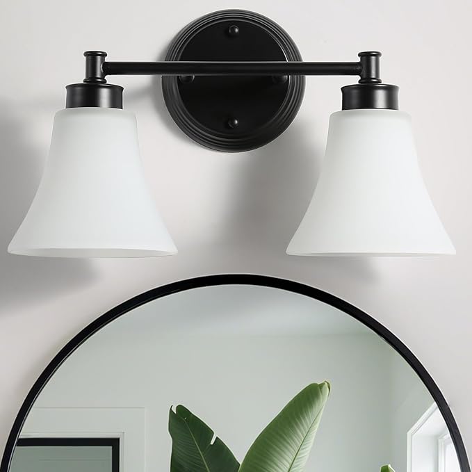 LOUSACE 2 Light Bathroom Vanity Light Matte Black Bathroom Lighting Fixtures