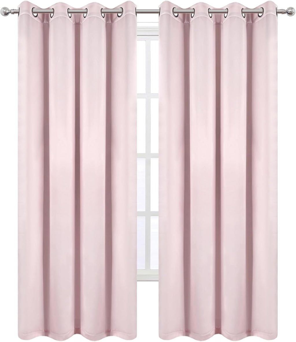 100% Blackout Curtains 52 x 84 Inches Long Thermal Insulated Baby Pink Curtains with Black Liner Set of 2 Panels for Nursery Room