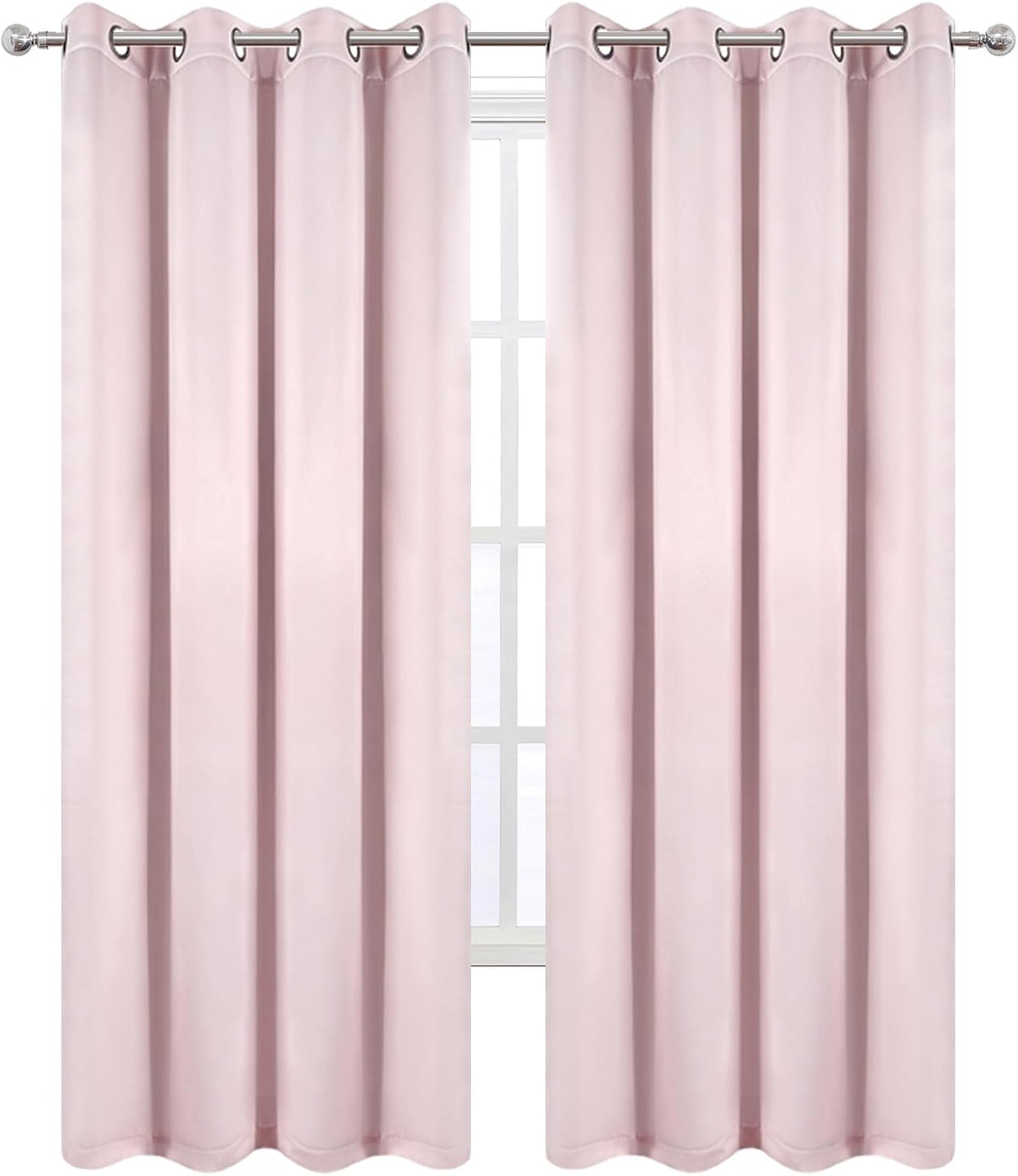 100% Blackout Curtains 52 x 84 Inches Long Thermal Insulated Baby Pink Curtains with Black Liner Set of 2 Panels for Nursery Room