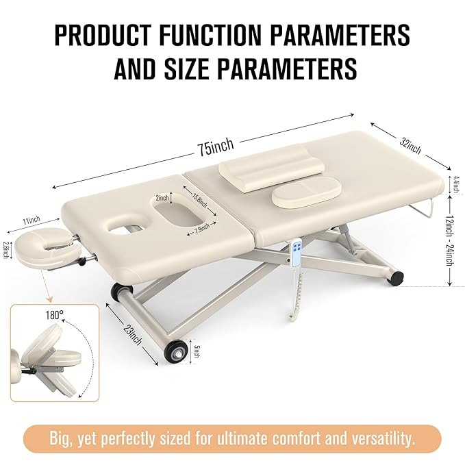 Heavy Duty Electric Massage Table, Electric Lift and Electric Backrest 2 Motor