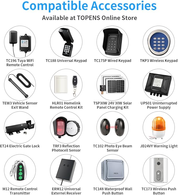 TOPENS PW302 Dual Swing Gate Opener Light Duty Automatic Gate Motor