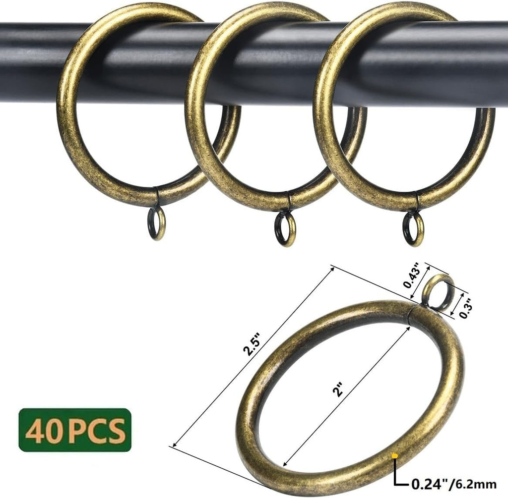 Thick Metal Curtain Rings,2.0-Inch Inner Diameter, 0.24-Inch Wire Diameter Fit up 1.7-inch Rods (Antique Brass-40Pcs)