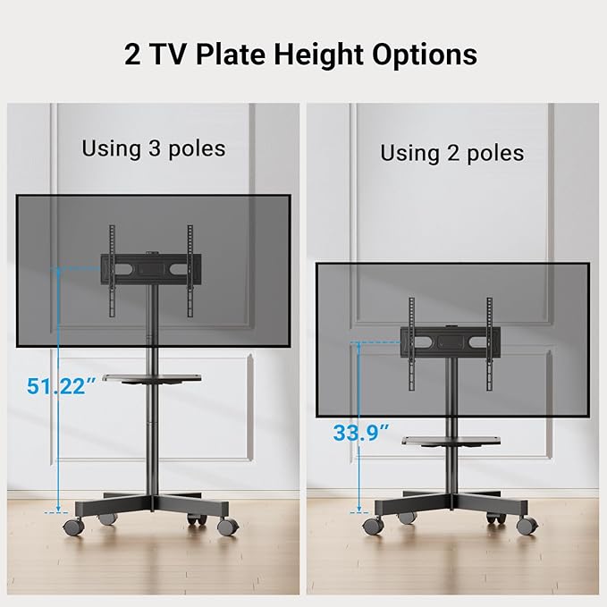 PERLESMITH Mobile TV Stand for 23-60 Inch LCD LED Flat/Curved Screen TVs