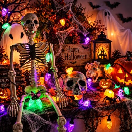 Connectable 2PK C9 Orange Purple Green Halloween Lights Plug in 86FT 100LED