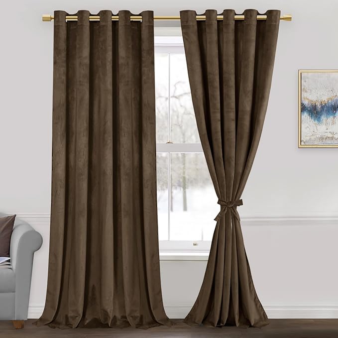 JIUZHEN Room Darkening Velvet Curtains 2 Panels Set, Luxury Window Treatment