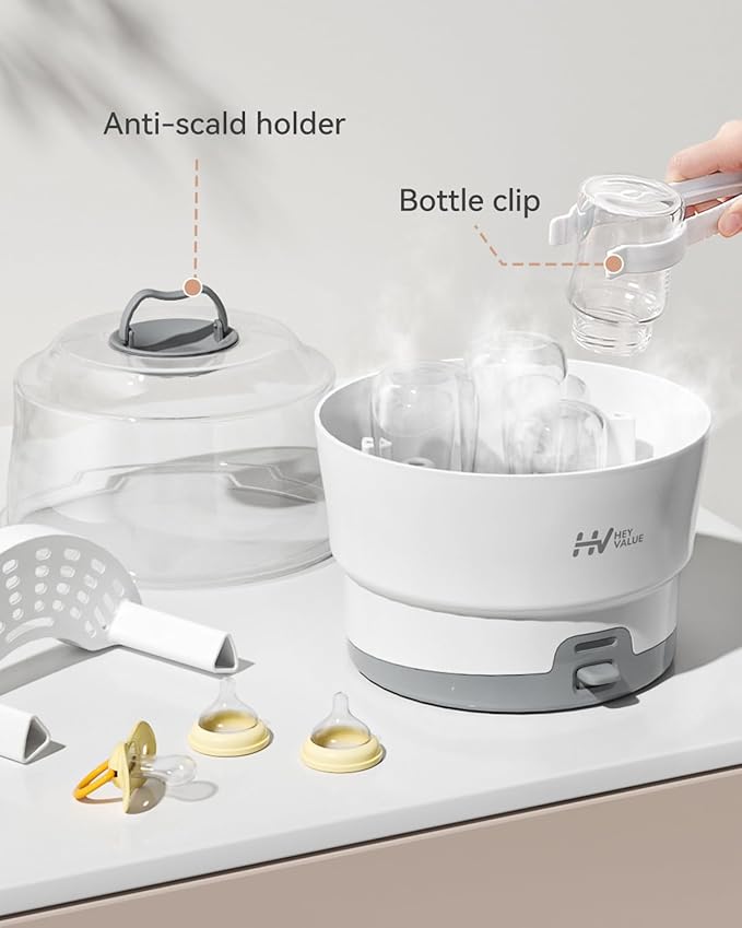 HEYVALUE Ease-Steam Bottle Sterilizer, Compact Baby Bottle Sterilizer, Fast