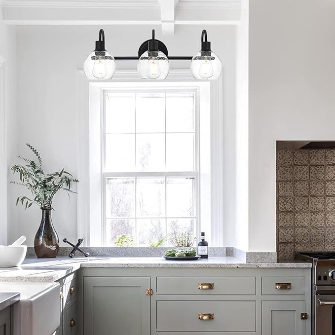 WINSHEN Modern 3-Lights Black Vanity Light Fixtures Farmhouse Metal Bathroom