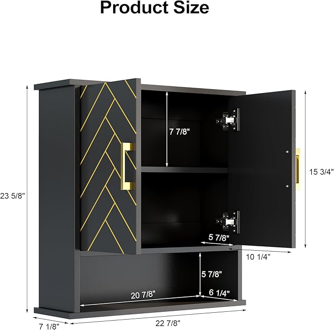 Black Chevron Pattern Bathroom Wall Cabinet, Modern Hanging Medicine Cabinet