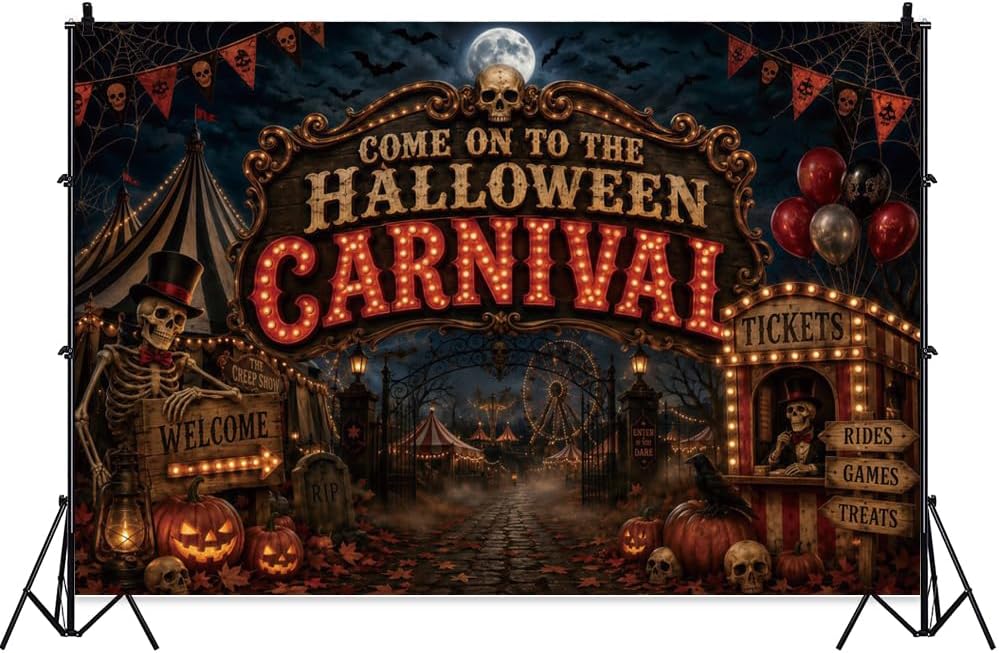 Halloween Carnival Backdrop Spooky Night Skull Haunted Circus Photography Bac...
