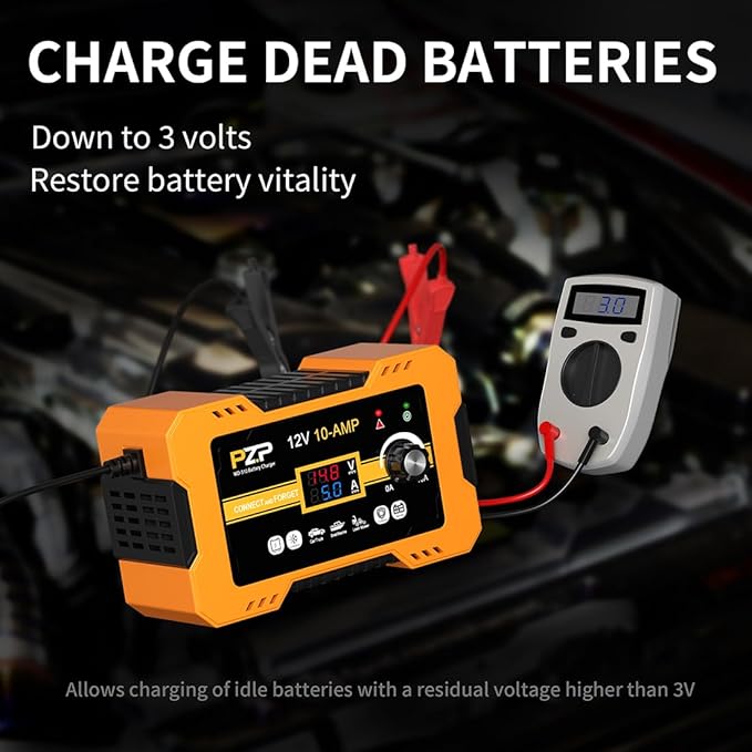 12V Automatic Car Battery Charger, 0-10A Arbitrarily Adjustable Smart Trickle