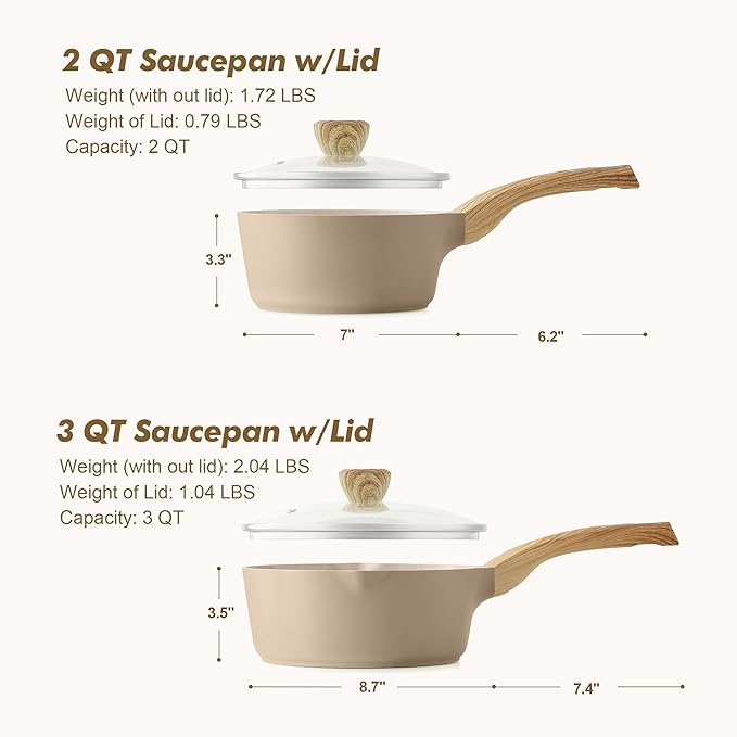 SENSARTE 2.0 & 3.0 Quart Ceramic Sauce Pan Sets