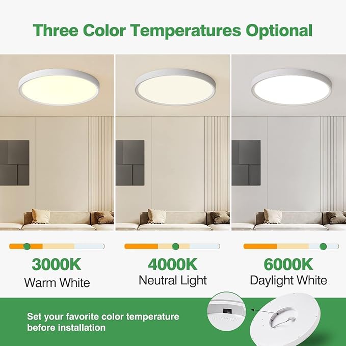 6PK 15.8 Inch LED Flush Mount Ceiling Light, 3000K/4000K/6000K CCT Selectable
