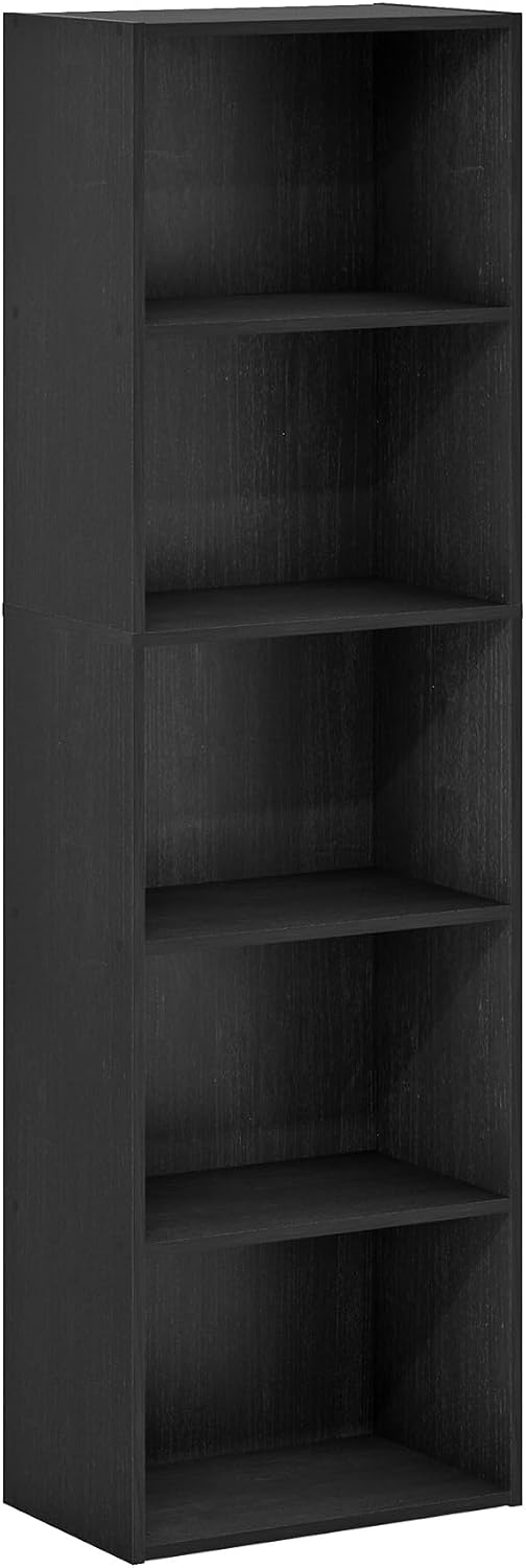 Furinno LUDER Book Shelf, 5-Tier Bookshelf, Bookcase with Open Shelves, 9.4 x 15.8 x 52, Easy Assembly, for Living Room, Bedroom, Home Office, Blackwood