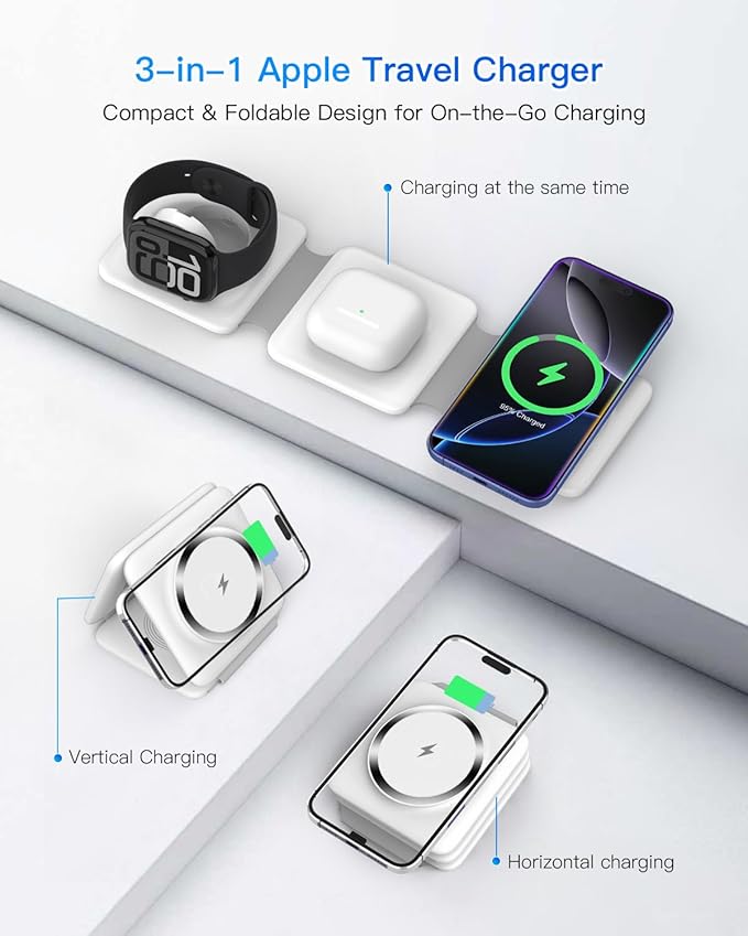 Charging Station for Apple Multiple Devices - 3 in 1 Foldable Magnetic Wireless