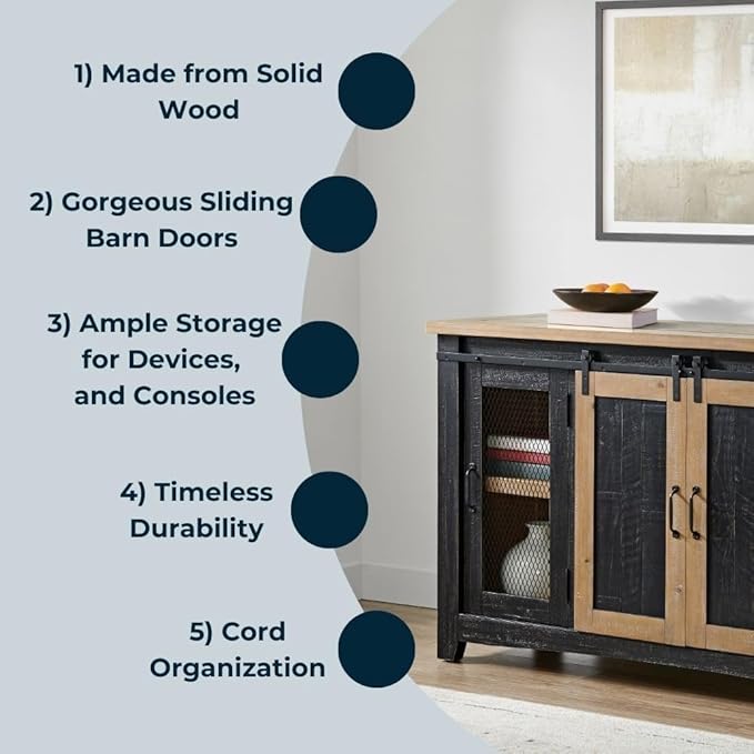Martin Svensson Home Rustic 65" Black and Driftwood Solid Wood TV Stand